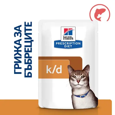 Hill's PRESCRIPTION DIET k/d Kidney Care pouch - лечебна мокра храна за котки с бъбречна недостатъчност, пауч със сьомга - 12 бр x  85 г