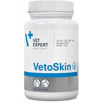 Vetexpert  VetoSkin - хранителна добавка за кучета  и котки при всички типове дерматологични проблеми - 90 таб.