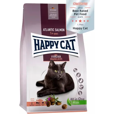 Happy Cat Sterilised Adult Atlantic Salmon - суха храна за кастрирани котки със сьомга