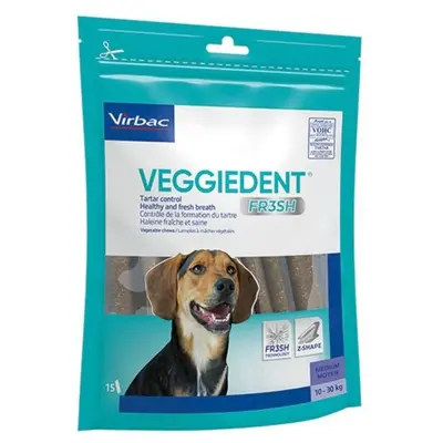 Virbac Veggiedent Fresh M - дентални ламели за кучета от 10 до 30 кг - 15 броя в опаковка
