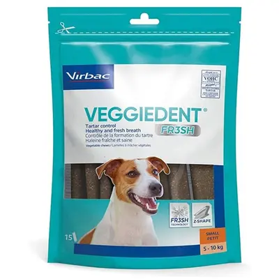 Virbac Veggiedent Fresh S - дентални ламели за кучета от 5 до 10 кг - 15 броя в опаковка