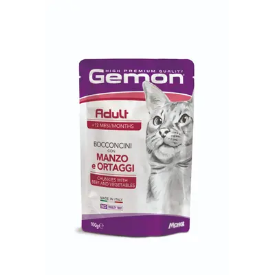 Gemon Adult Cat Beef & Vegetables Pouch - Пълноценна мокра храна за котки в зряла възраст, пауч с телешко месо и зеленчуци - 100 г