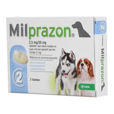 Milprazon / милпразон /  2.5mg  - за вътрешно обезпаразитяване на кучета с тегло най-малко 0.5 кг - кутия с 2 таблетки
