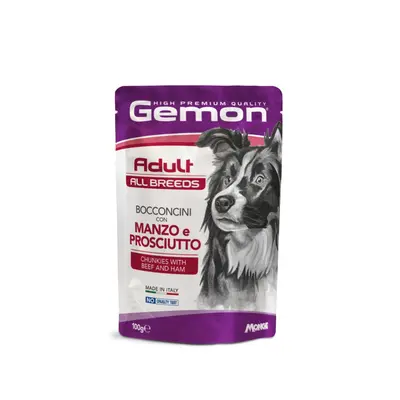 Gemon All Breeds Adult Dog with Beef and Ham - Пълноценна мокра храна за кучета с телешко месо и шунка, пауч 100 г
