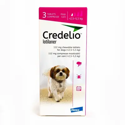 Elanco Credelio 112 mg - дъвчащи овкусени таблетки за кучета от 2,5 до 5,5 кг - кутия с 3 броя
