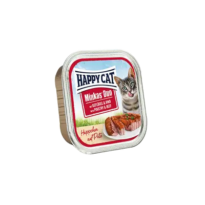 Happy Cat Minkas Duo Poultry & Beef - вкусни хапки в желе върху пастет с пиле и говеждо 100 гр.