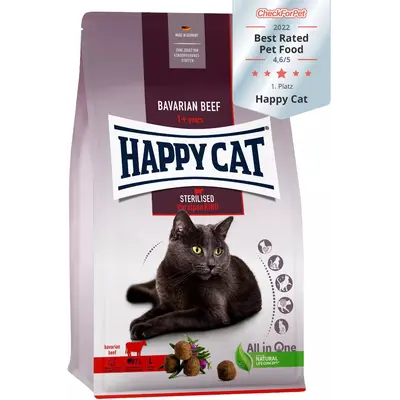 Happy Cat Sterilised Adult Bavarian Beef - суха храна за кастрирани котки с говеждо