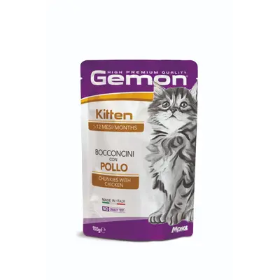 Gemon Kitten Cat Chunkies with Chicken - Пълноценна мокра храна за подрастващи котенца, пауч с пилешко 100 г