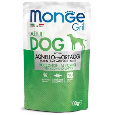 Monge Grill Dog with Lamb - Пълноценна мокра храна за кучета с агнешко и зеленчуци - пауч 100гр