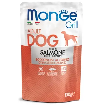 Monge Grill Dog with Salmon - Пълноценна мокра храна за кучета със сьомга - пауч 100гр