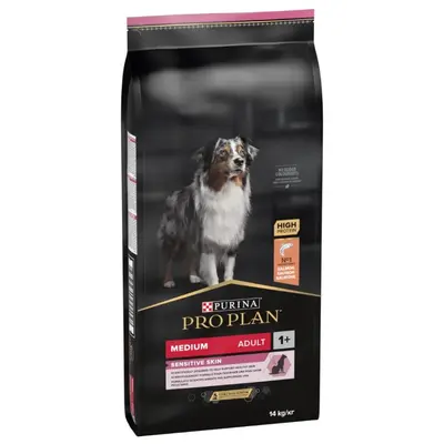 Pro Plan Dog Medium Adult SENSITIVE SKIN - за кучета в зряла възраст от средни породи с чувствителна кожа, суха храна със сьомга 14 кг