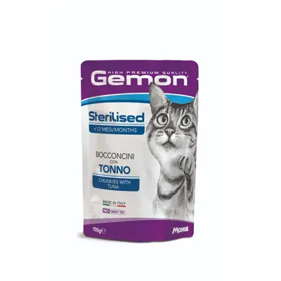 Gemon Sterilised Cat Chunkies with Tuna - Пълноценна мокра храна за кастрирани котки , пауч с риба тон - 100 г