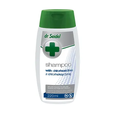 Dr. Seidel dog shampoo with chlorhexidin - дерматологичен шампоан с 3% хлорхексидин, предназначен за кучета, котки и морски свинчета със заболявания на кожата, причинени от бактериални инфекции 220 мл.