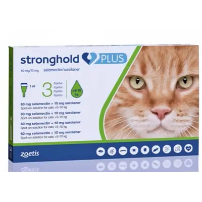 Stronghold Plus 60 mg - за котки от 5 кг до 10 кг - лечение на смесено опаразитяване с кърлежи и други вътрешни и външни паразити