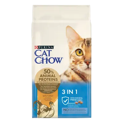 CAT CHOW 3 in 1 - суха храна за котки с пуйка - срещи космени топки, задрави зъби и унинарен тракт