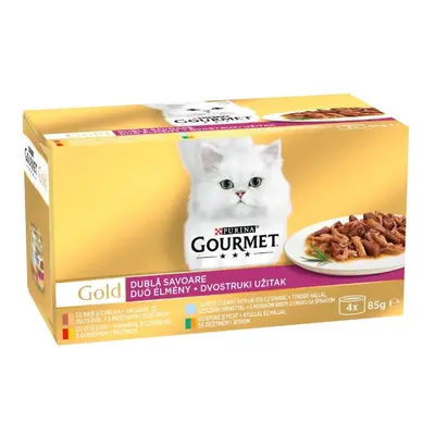 Gourmet Gold Double Pleasure Multipack - мокра храна за котки - различни вкусове месни хапки двойно удоволствие 4 х 85 г