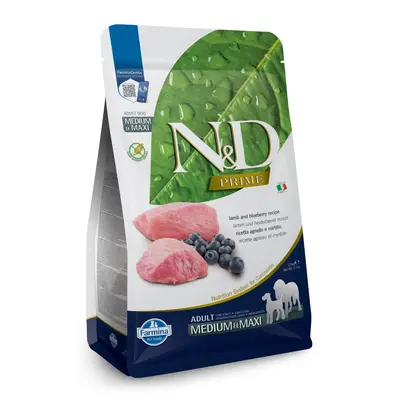 N&D PRIME Dog Grain free Lamb & Blueberry Medium & Maxi Adult – пълноценна храна за кучета в зряла възраст над 1г. от средни и едри породи с агне и боровинки