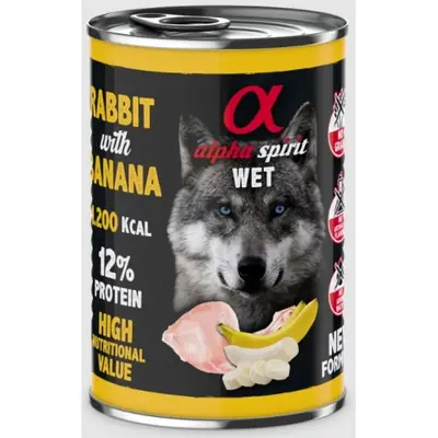 Alpha Spirit Complete wet dog food - консерва за куче Заек с Банан 12% протеини - 400 гр