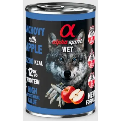Alpha Spirit Complete wet dog food - консерва за куче Аншоа с Ябълки 12% протеини - 400 гр