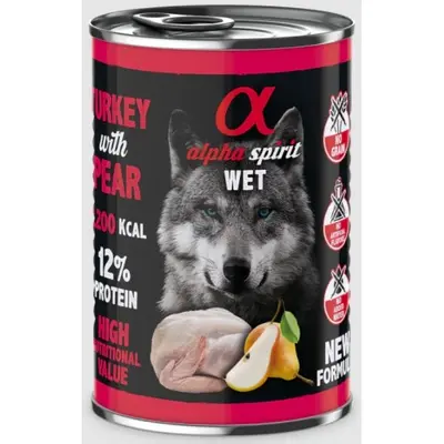 Alpha Spirit Complete wet dog food - консерва за куче Пуйка с Круши 12% протеини - 400 гр