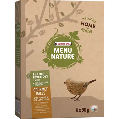 Versele-Laga Menu Nature Gourmet Balls with Peanuts and Sunflower Seeds - Високоенергийна храна под формата на топки с фъстъци и белени слънчогледови семки 6 х 90 гр