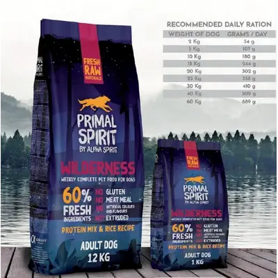 Primal Spirit Wilderness - Суха храна за куче с 20% прясно свинско, 20% прясно пилешко и 20% прясна риба