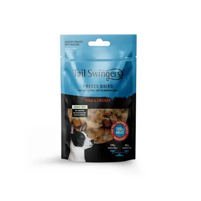 Pet Interest Tail Swingers Fish & Chicken 45 g - Висококачествени лакомства, приготвени от 100% прясно сурово месо.
