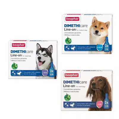 Beaphar Dimethicare Line-on Dog - противопаразитен препарат за куче с Диметикон, 3 броя пипети, без инсектицид - за едри породи над 30 кг