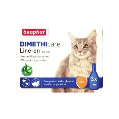 Beaphar Dimethicare Line-on Cat - противопаразитен препарат за котки с Диметикон, 3 броя пипети, без инсектицид