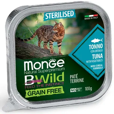 MONGE BWILD GRAIN FREE Sterilised Tuna with vegetables – пастет за кастрирани котки с риба тон и зеленчуци - 100 гр