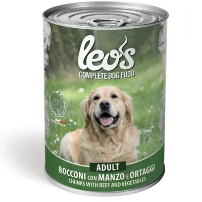 Leo’s Adult с телешко и зеленчуци – консерва хапки в сос – за кучета в зряла възраст - 1,230 кг