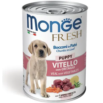 MONGE FRESH Puppy veal with vegetables - хапки за подрастващи кучета с телешко и зеленчуци - 400 гр