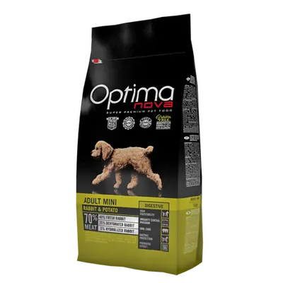 OPTIMA NOVA ADULT MINI DIGESTIVE RABBIT & POTATO -  Пълноценна храна без глутен за израснали кучета над 10 месеца от дребните породи с чувствително храносмилане, заешко с картофи