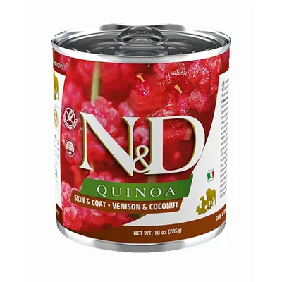 N&D Quinoa Dog Skin & Coat Venison & Coconut - пълноценна консервирана храна за кучета над 1г. с киноа, елен и кокос  - 285 гр