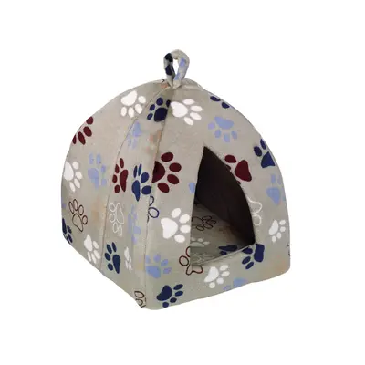 Nobby Cave Classic LISSI - легло - хралупа за котки, бежово с лапички, 33 x 33 x 38 см