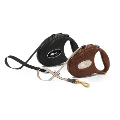 Flexi Leather  Brown M - Луксозен автоматичен повод, oбшит с естествена козя кожа - кафяв