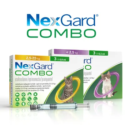 Nexgard Combo Cat L - Спот Он форма с разтвор за цялостно вътрешно и външно обезпаразитяване при котки от 2,5 до 7,5 кг - КУТИЯ 3 броя пипети