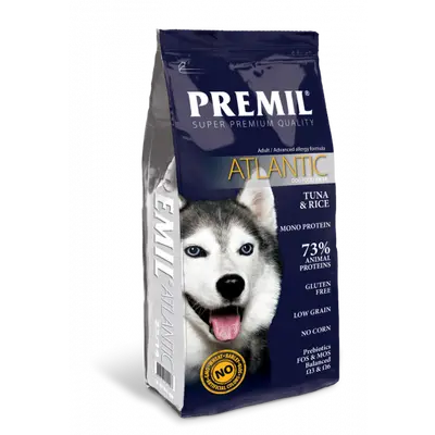Premil Atlantic - пълноценна храна за кучета, склонни към алергии, с риба тон и ориз