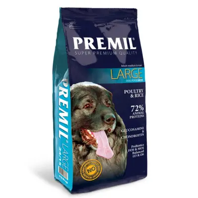 Premil Adult Large 24/15 -  пълноценна храна за кучета от големи и гигантски породи над 1 година с пилешко и патешко месо - 15 кг