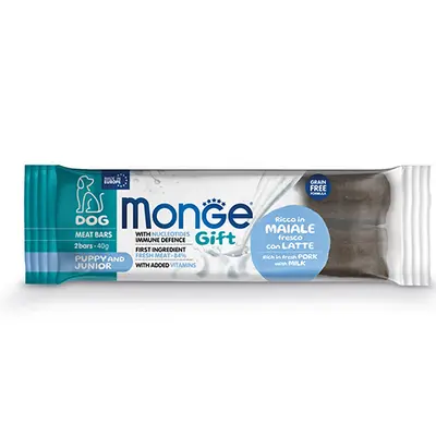 Monge Gift Meat Bars Puppy&Junior – лакомства за подрастващи кученца със свинско и нуклеотиди, без зърнени култури