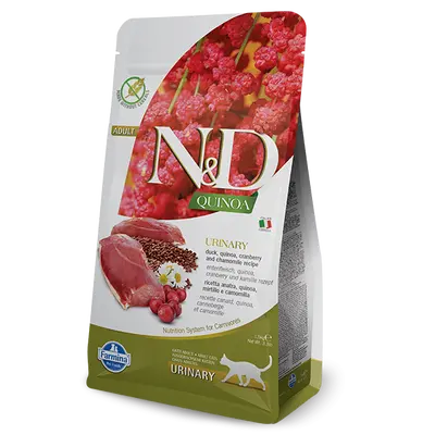 N&D Cat Quinoa Urinary - суха храна за котки с с патица, киноа, червена боровинка и лайка