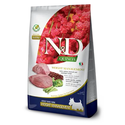 N&D Quinoa Weight Management Lamb MINI Dog - суха храна за кучета над 1г. от дребни породи с агнешко, киноа, броколи и аспержи. - 800гр.