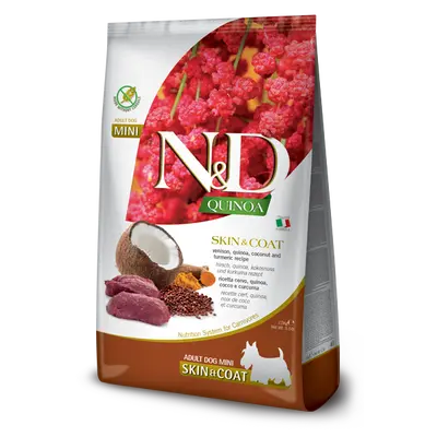 N&D Quinoa Skin & Coat Venison MINI Dog - суха храна за кучета над 1г. от дребни породи с еленско, киноа, копър, мента и артишок - 0.800гр.