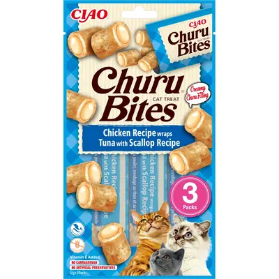 Inaba Churu Bites Tuna and Scallop - Рулца от пилешко с крем пълнеж от риба тон и миди 3 бр. в пакет