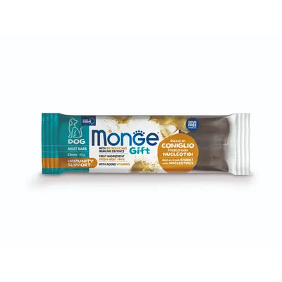 Monge Gift Meat Bars Immunity Support – лакомства за кучета - барчета със заешко, нуклеотиди и бетаглюкани за подсилване на имунитета.
