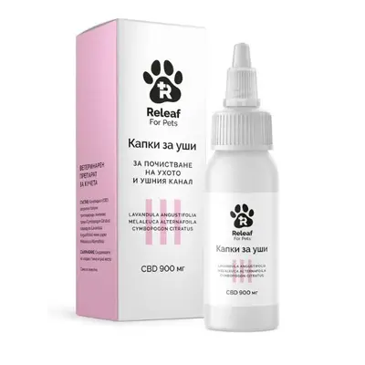 Releaf For Pets - капки за уши 3% CBD - при възпаления, инфекции и алергии - 30 мл