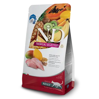 N&D CAT TROPICAL SELECTION CHICKEN - Суха храна за котки над 1 година, с пилешко, спелта, овес и тропически плодове - 10кг