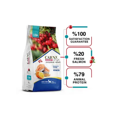 Carni Life Cranberry ADULT MINI СЪС СЬОМГА И ПОРТОКАЛ за дребни породи кучета 7 kg – Пълноценна и балансирана храна със сьомга, червена боровинка и портокал за кучета от дребни породи над 1 година