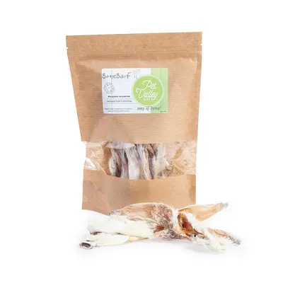 Pet Valley B.A.R.F  BoneBarf - Лакомство за кучета, заешки уши с козина, 80 гр