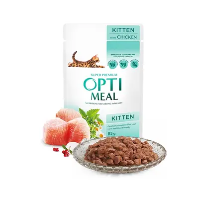 Opti Meal Pouch For Kittens With Chicken - пълноценна мокра храна за подрастващи котенца с пилешко